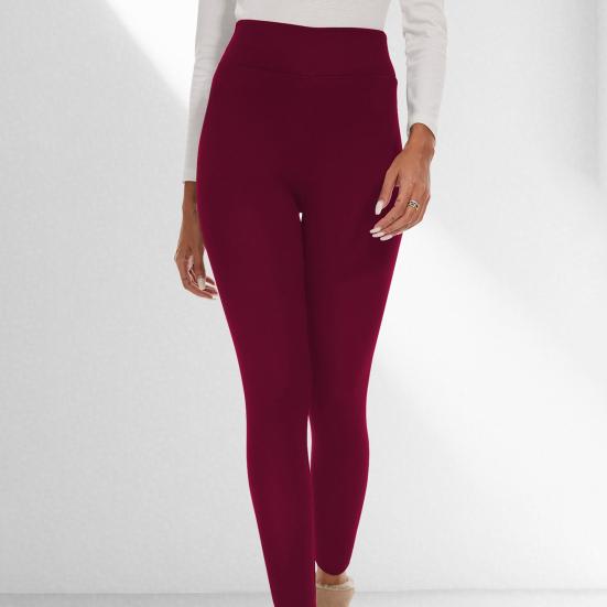 Women Leggings Solid Color High Waist Plush Lining Thickened Warm Pants Tight Fit Cold Weather Leggings