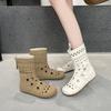 Round head hole short boots summer hollow Martin boots retro breathable versatile cool boots women