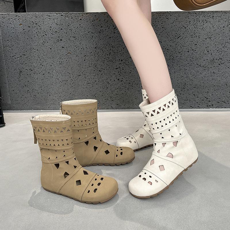 Round head hole short boots summer hollow Martin boots retro breathable versatile cool boots women