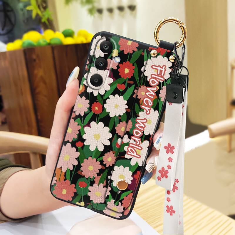 Anti-dust Wrist Strap Phone Case For Samsung Galaxy M56 5G/SM-M566B Kickstand Flower Shockproof Protective Soft case