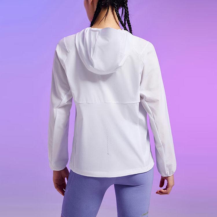Anta Running Series Solid Color Zip Hooded UV Protection Sports Jacket Women Jackets Pure-White 162435601-4