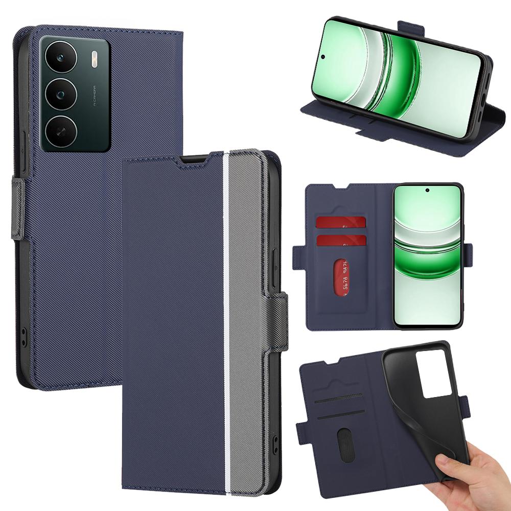 

For Realme C71 4G Case Card Holder Twill Texture Leather Phone Cover Blue