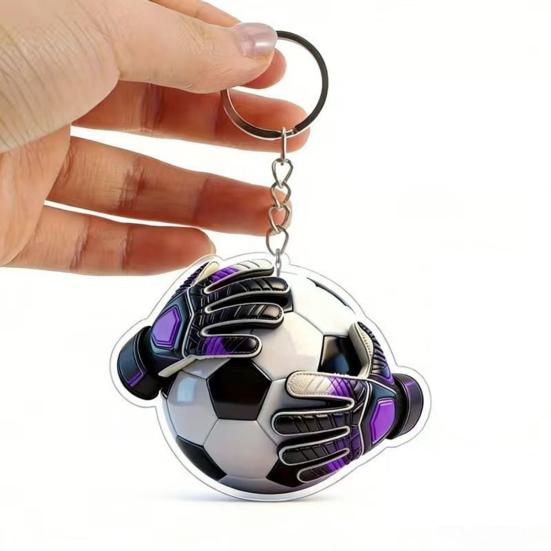 Metal Hanging Ring Keychain Pendant 2D Acrylic Football Design Clear Pattern Key Ring Backpack