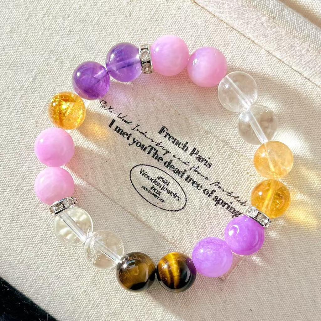 High Quality Autumn And Winter Natural Gold Tiger'S Eye Stone White Crystal Citrine Amethyst Bracelet Bracelet.