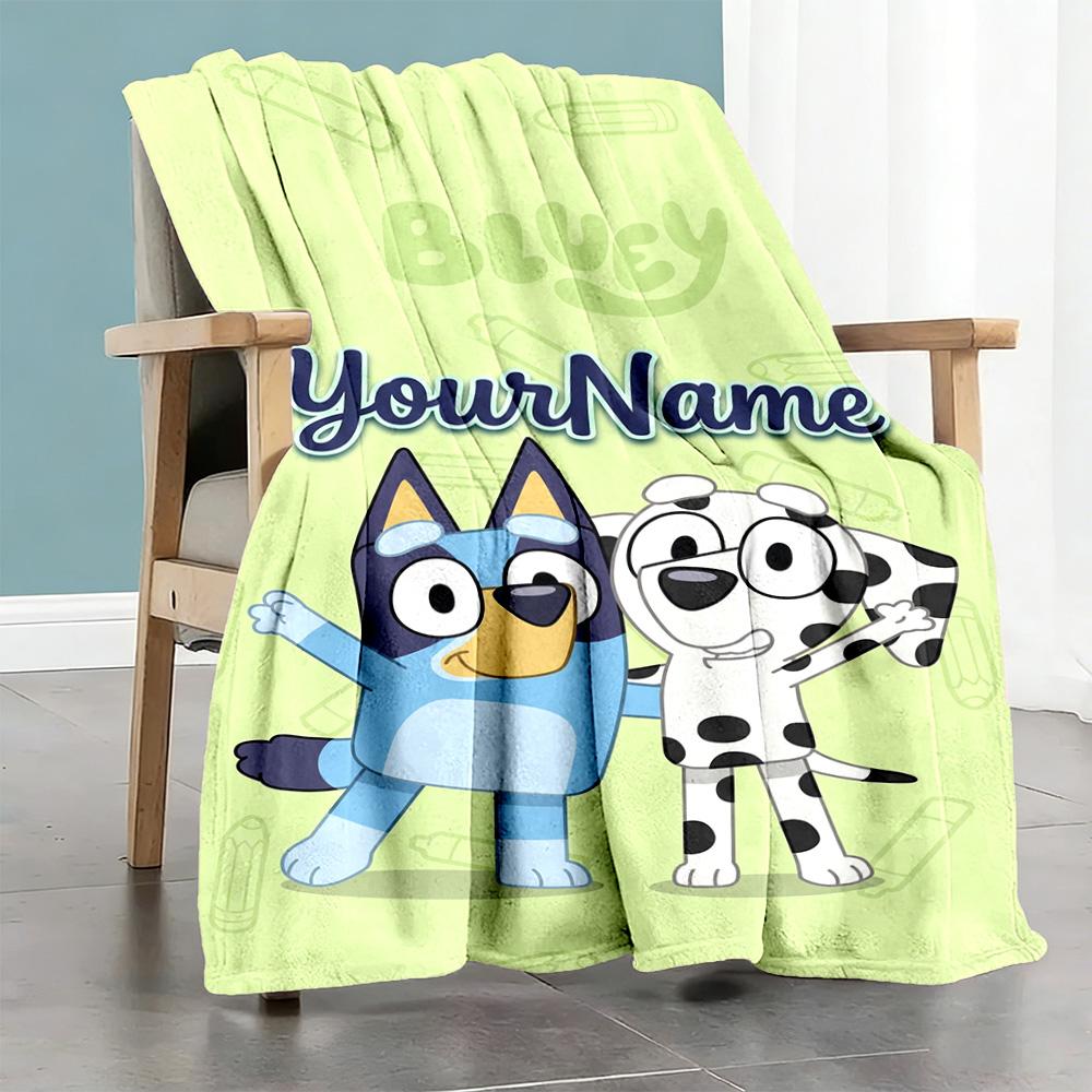 Bluey 45 Customize Your Name Blanket Lightweight Personalized Blanket Soft Warm Cozy Great for Seaside Bed Office Chair Bedding for All Occasions
