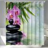 Pink Orchid And Zen Stones Shower Curtain Waterproof Easy To Clean Privacy Protection Print Spa Design Peaceful Nature 12Hooks