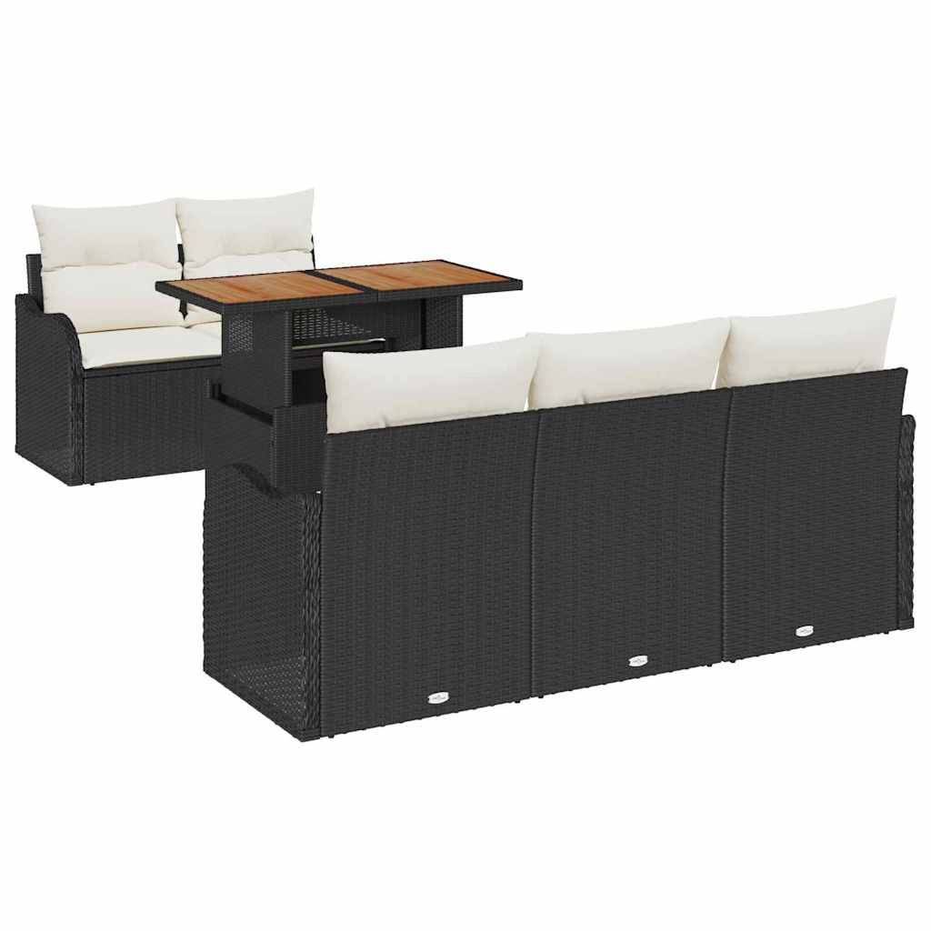 Garden Sofa Set with Cushions 6 pcs Black and Cream Poly Rattan