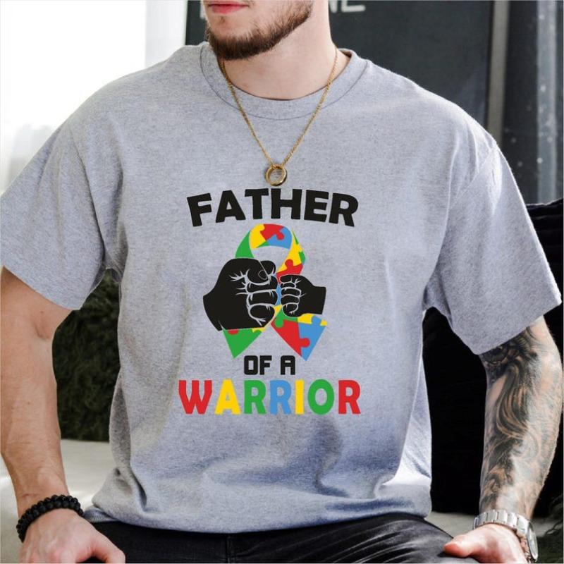 Father of A Warrior Autism Awareness Cotton TShirt  Proud Dad Gift for Autism Support and Advocacy Fashion Short Sleeve Tops S