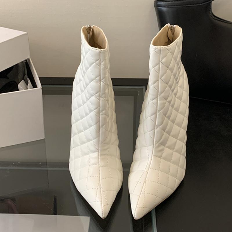 Fashion Liyke Autumn Winter Shoes Women Handmade Sewing Lattice Leather Ankle Boots Sexy Pointed Toe Party Prom High Heels Black White