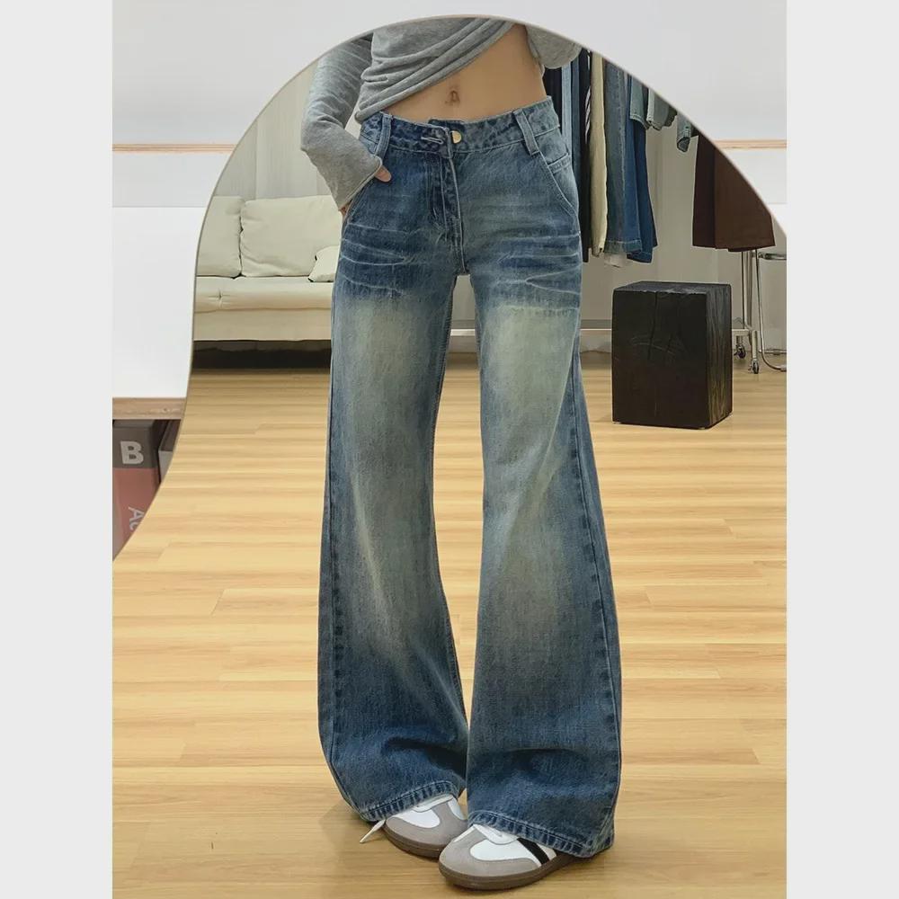 

Высокие расклешенные джинсы в стиле ретро с высокой талией: Коллекция весна/осень 2025 г. — потрескавшийся фасон, свободная драпировка, широкие штанины. XL синий