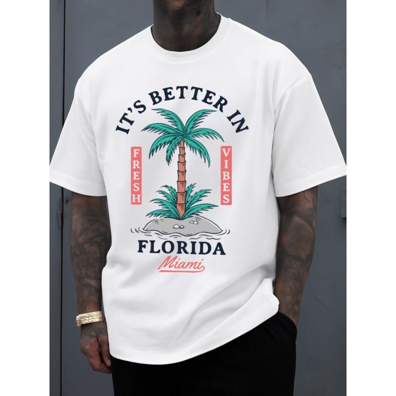 

European Size Fresh Vibes Florida Miami Tee Men Graphic T Shirts White Funny Summer Comfortable Loose and Fashionable T-shirt... S разноцветный