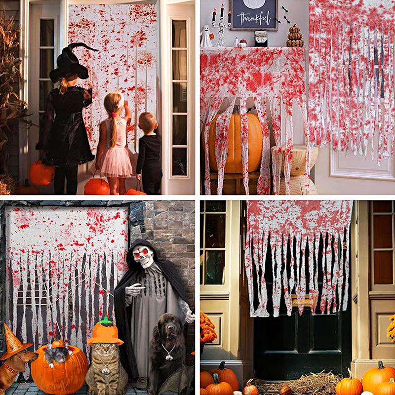 Halloween Blood Stain Pattern Decorative Door Curtain Ornament DIY Windows Hanging Bar Theme Background Cloth Home Party 100*165cm