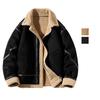 Mockajackor herr konstläder fleecefodrad mellanlängd kappor varm bomberjacka lös passform höst vinter ytterkläder