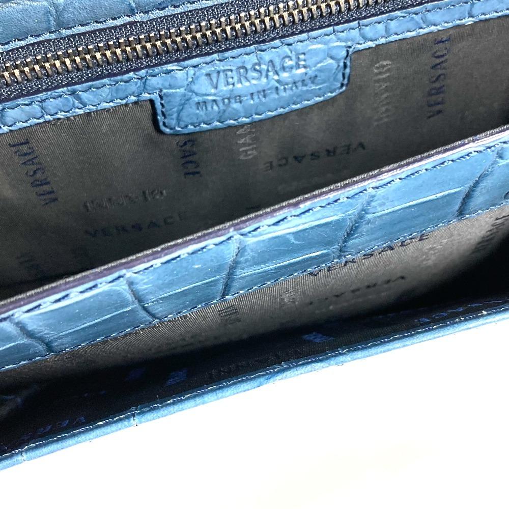 VERSACE logo Bag Clutch Bag with Strap Clutch bag Embossed Leather blue