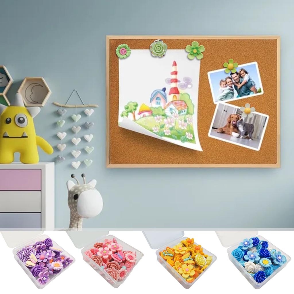 Pack of 30 Resin Flower Thumbtacks Lovely Pushpins Versatile Thumb Tacks set for Photo Wall Classroom & Desk Decoration