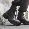 British Style Men Casual Platform Boots Black Trendy Genuine Leather Shoes Cowboy Autumn Winter Boot Cool Motorcycle Botas Mans