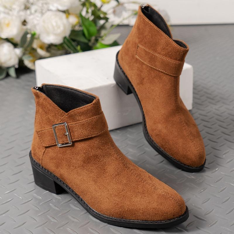 Thick Heel Belt Buckle Fashion Short Tube Round Head Short Boots New Martin Boots Fashion Boots Women