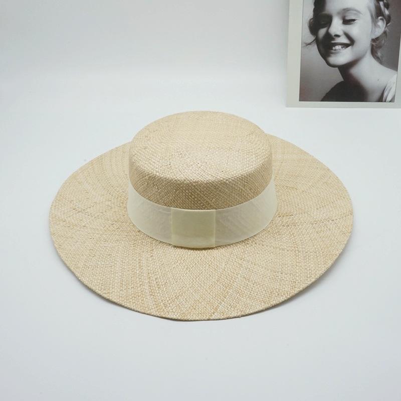 

Foreign Trade Export Treasure Grass French Big Brim Flat Top Top Hat Summer Women S Sunshade Sun Protection Panama Straw Hat Japan And South Korea M（56-58cm）