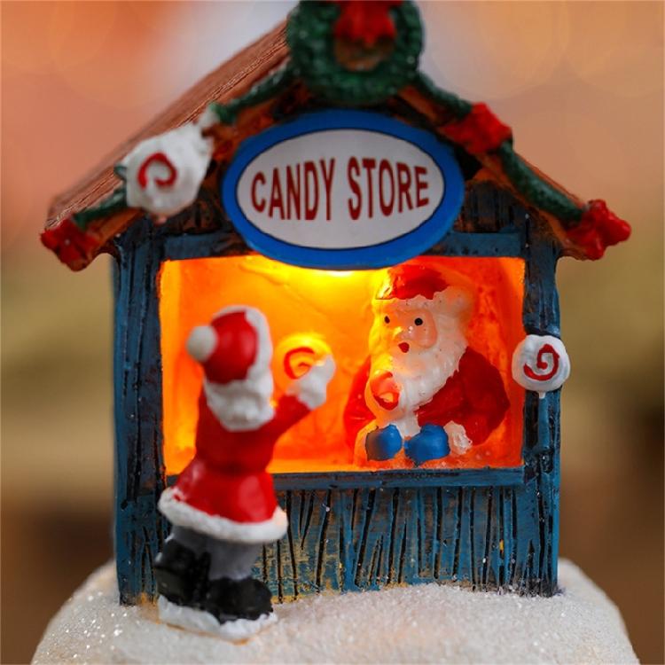 LED Light Up Christmas Ornament Resin House Shape Figurine Desktop Decoration Miniature Cottage Statue for Office