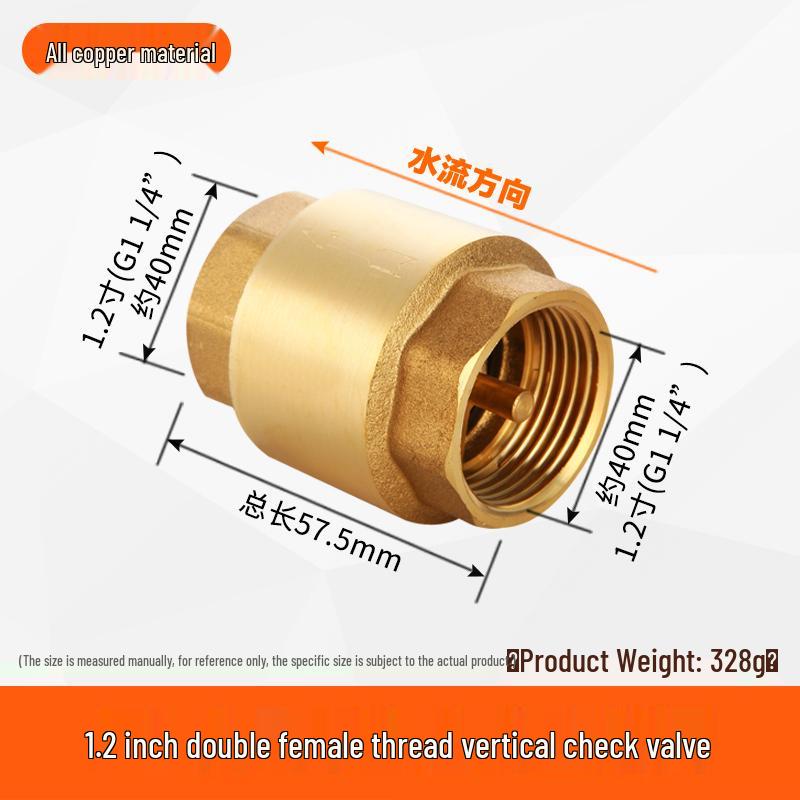 All-Copper 1-Inch Vertical Spring Check Valve with Male/Female Threads, One-Way Backflow Preventer for Water Pipes and Meters.