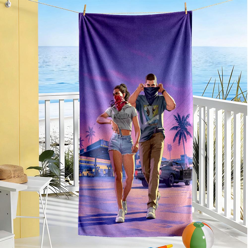 Gta Beach Towel High Absorbency Quick-Dry Comfortable Lightweight Suitable for Sports, Travel, Swimming, Yoga, Bathroom, Beach, And Pool