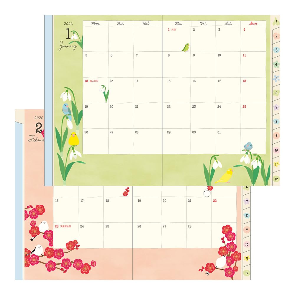 Midori Pocket Bird 22375006 January Diary, 2026, B6, Weekly, Pattern, (Starts 2026)