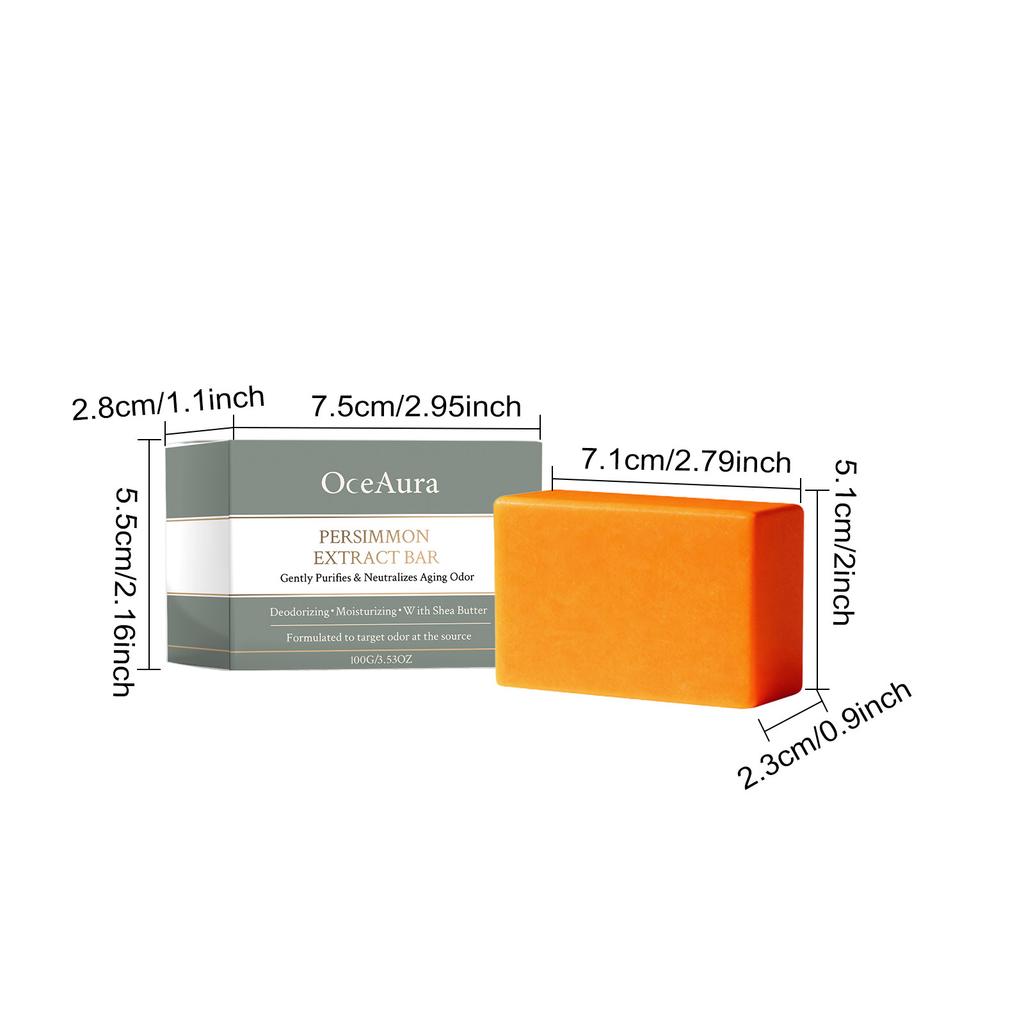 OceAura Persimmon Extract Bar Soap, Deodorizing Body Cleansing Bar with Shea Butter, Neutralizes Aging Odor, Moisturizing Purifying Body Wash Soap