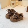 Children's retro leopard print training shoes 2025 winter new girls velvet casual shoes boys two cotton sports shoes