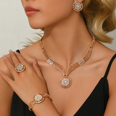 Fashion Accessories Women'S Dress Banquet Necklace Earrings Bracelet Ring Four-Piece Set