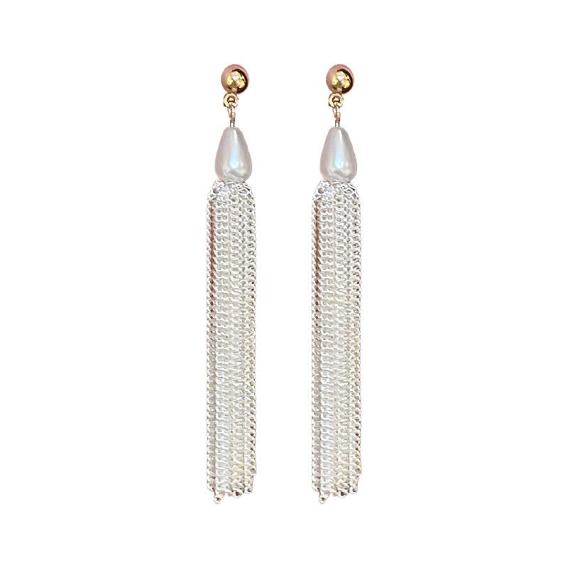 Elegant Waterdrop Faux Pearl Tassel Earrings - French Niche High-End Style for Women