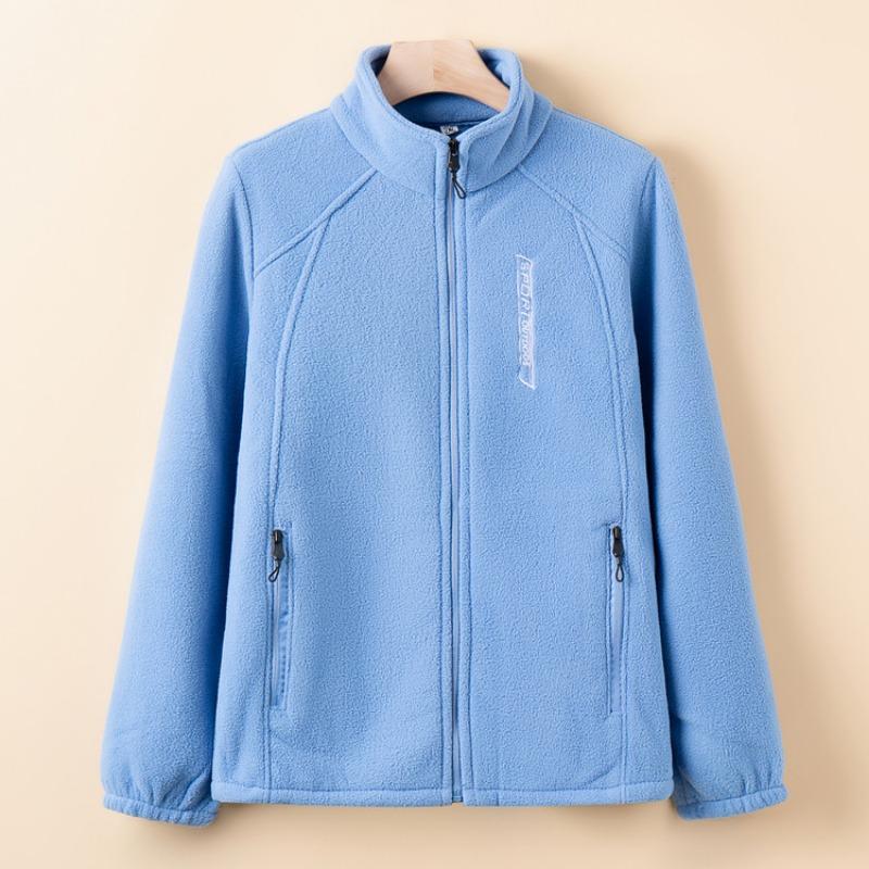 Spring and Autumn Fleece Jacket Women's Fleece Top Fleece Thickened Stand-Up Neck Cardigan Mom's New Warm Sweater