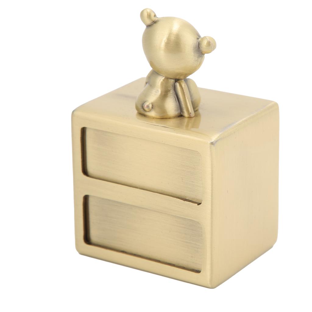 Tooth Box Metal Cute BearShape Storage Case with 2 Drawers for Children Growth Memorial Gift Jewelry Collection(Green Patina )