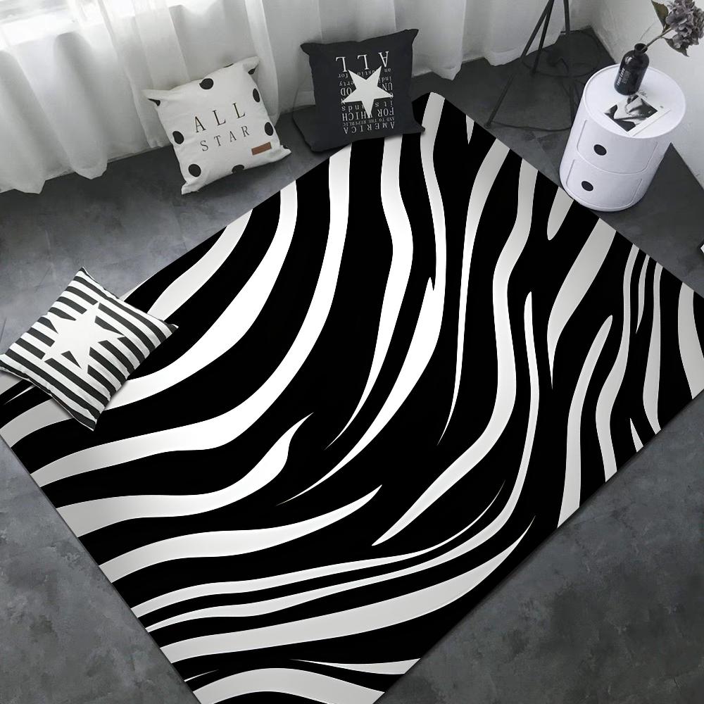 Black White Print Zebra Floor Mat INS Style Soft Bedroom Floor House Laundry Room Mat Anti-skid Bedside Area Rugs