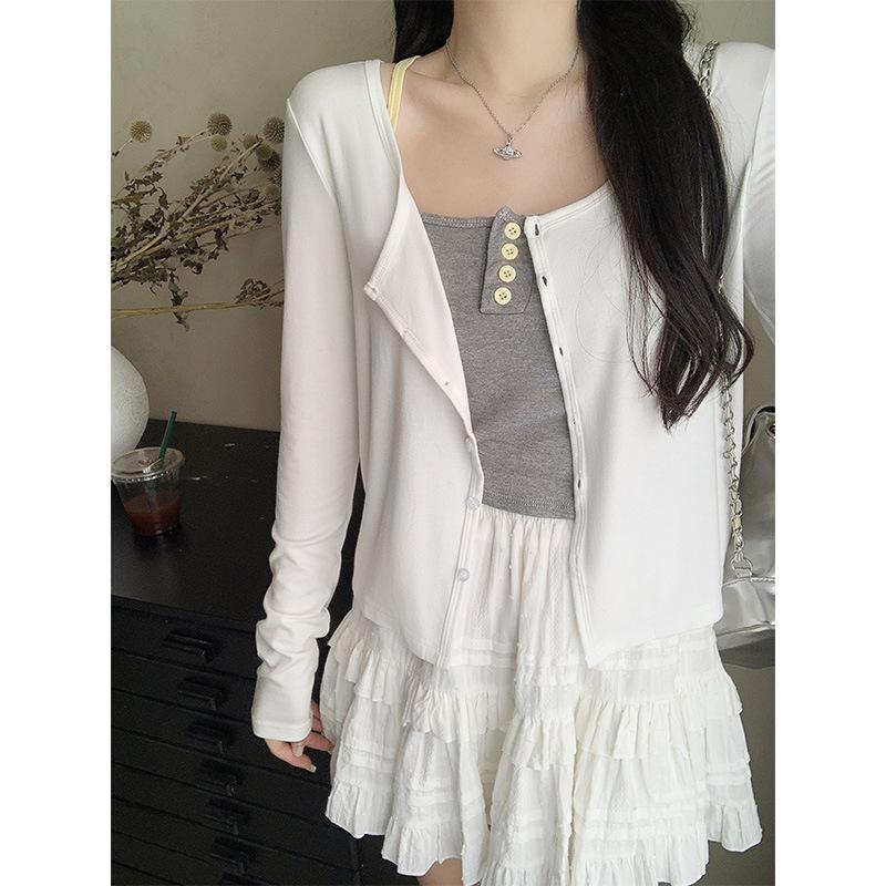 Jemný styl tenký vnější kardigan pro ochranu před sluncem pro ženy raný podzim s dlouhým rukávem letní šál s tílkem bunda top