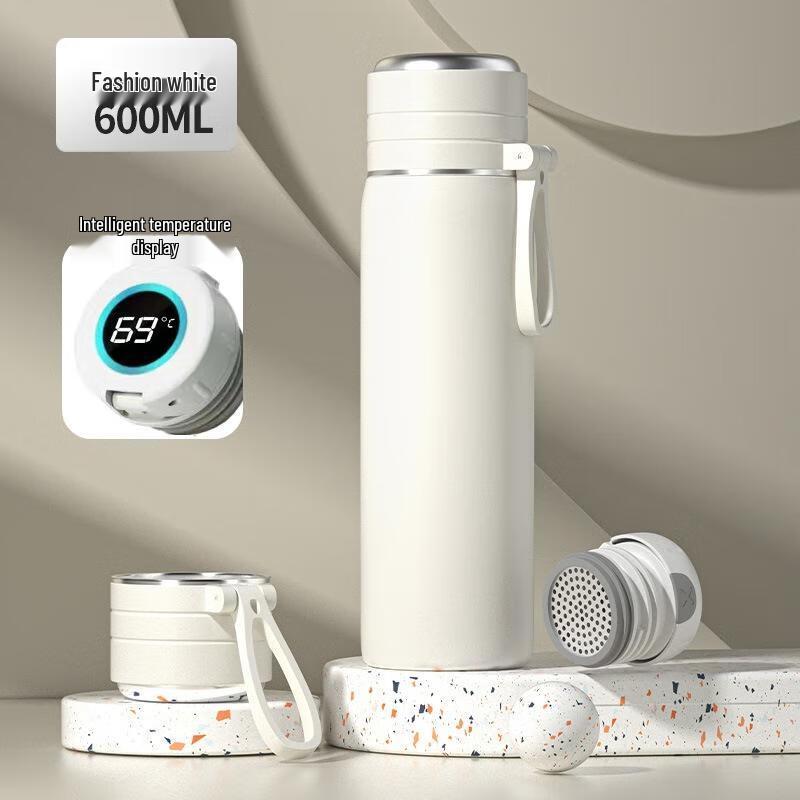 ZETAI 600ml Stainless Steel Thermos with Tea Infuser & Temperature Display Lid