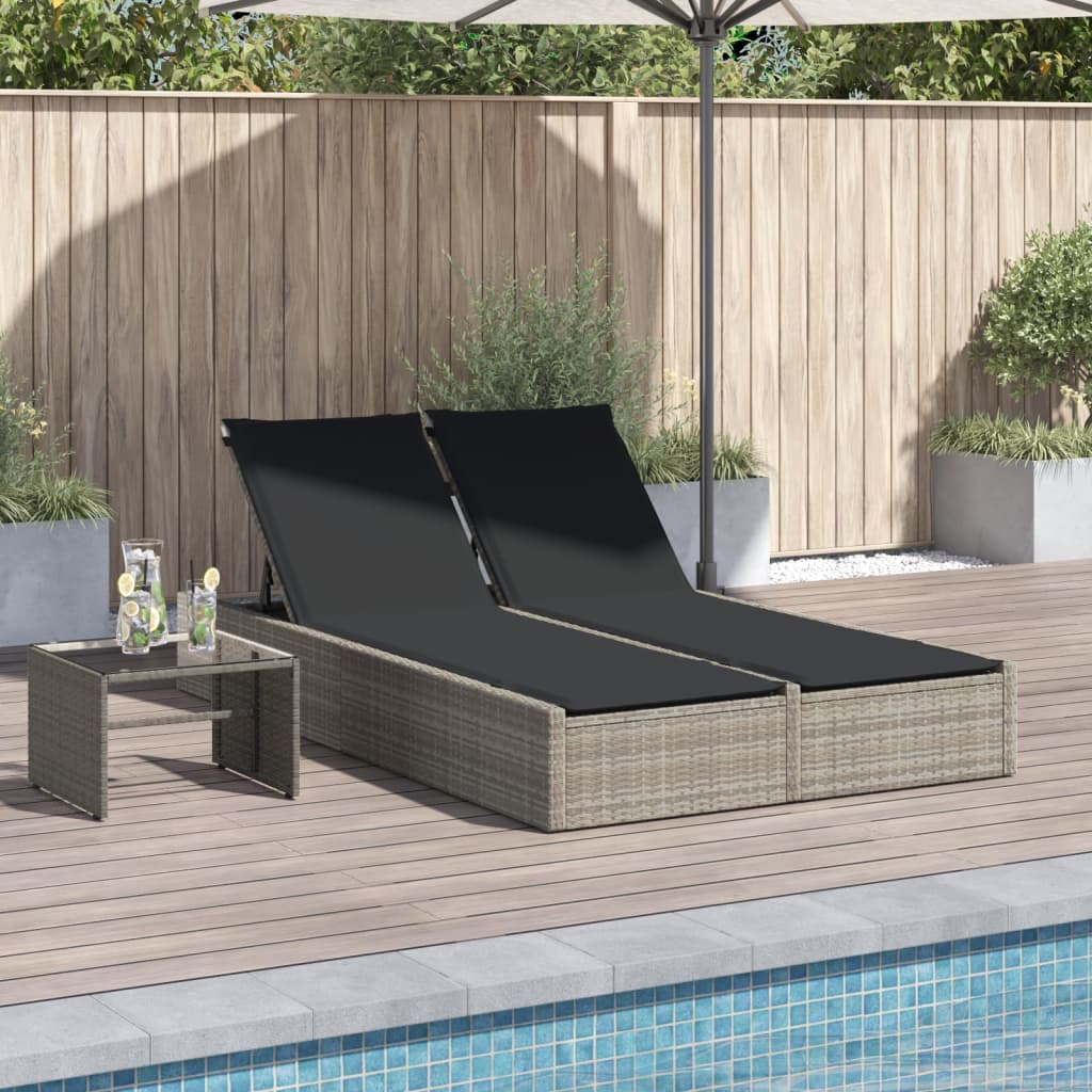Vidaxl Doppelliege mit Kissen, Hellgrau, Polyrattan