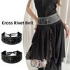 Wide Leather Waist Belt Vintage Women's Dress Belt Retro Cross Rivet Belt  Streetwear