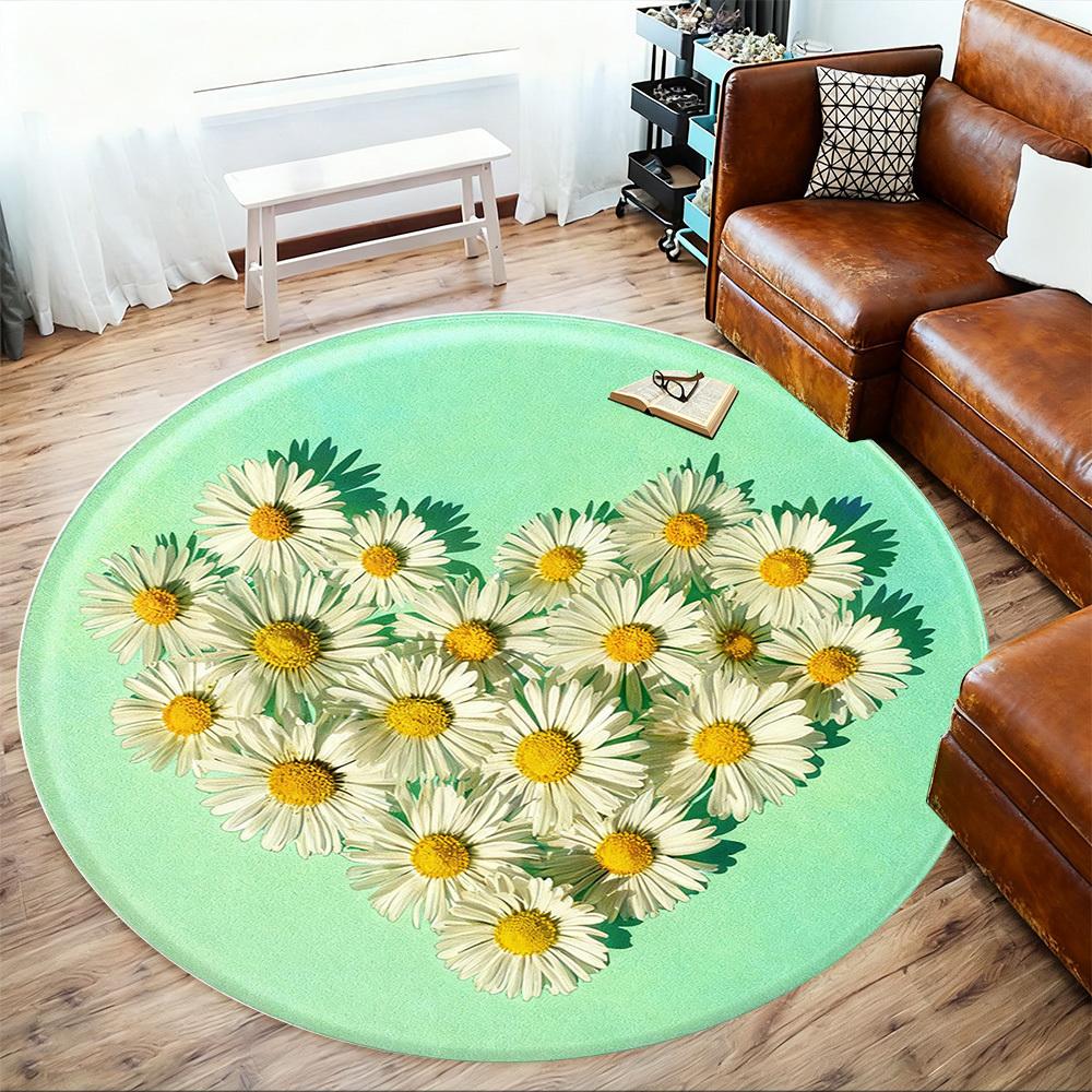 1pc Daisy Heart Round Chair mat office Area Rug - Non-Slip, Floor Mat for Office, Bedroom, Ideal home decor gift p0105052