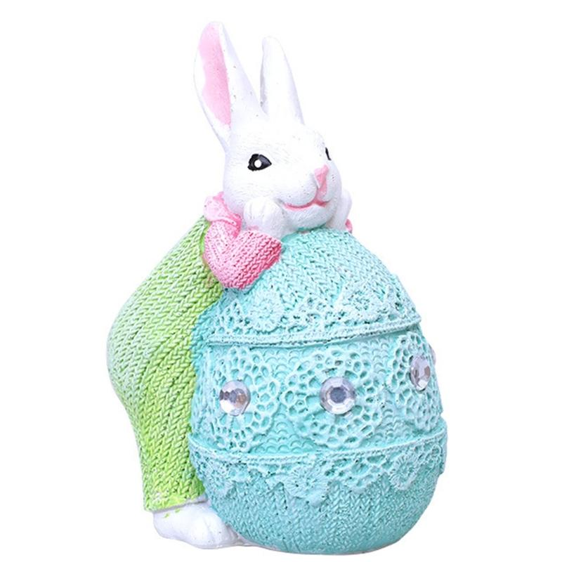Hand Paint Resin Rabbit Figurine Desk Decoration With Unique Eggs Designs Rabbit Statues For Home Or Offices Space