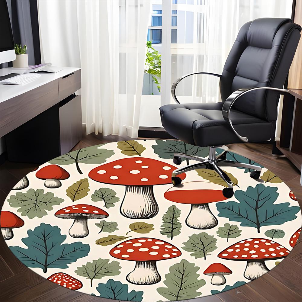 1pc Mushroom Forest Office Round Area Rug, Indoor Mat Suitable For Office, Under Office Chairs Bedroom Living Room Home Decor, Room Deco213