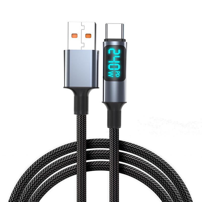 240W Super Fast Type-C Braided Charging Cable, Digital Display, Compatible with Apple, Huawei Honor 6A