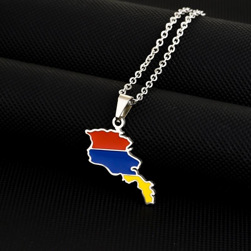 Unique Armenia Map Necklace Stainless Steel Armenia Flag Pendant Necklace Chain Necklace Perfect Gift for Men and Women