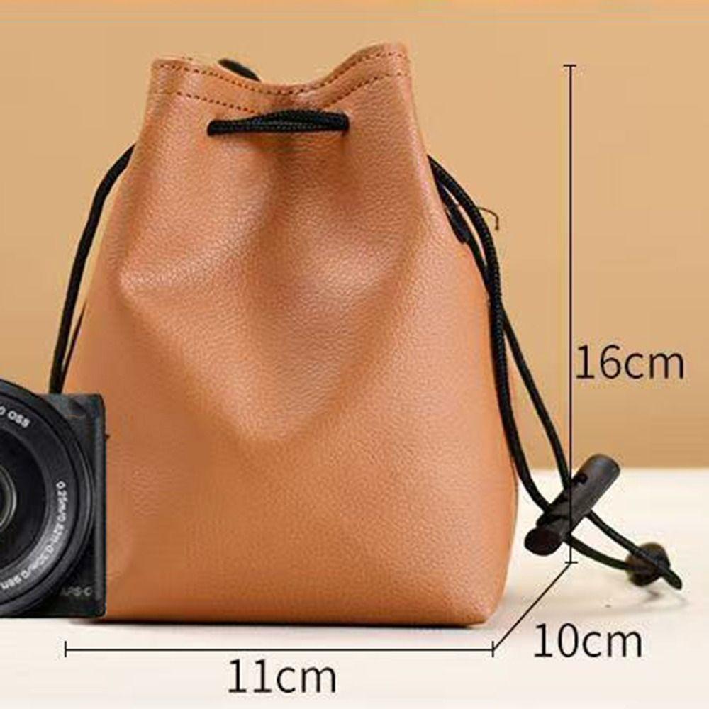 Sac de rangement pour appareil photo en cuir PU Anti-rayures Polyvalent Portefeuille à cordon de serrage Anti-poussière Antichoc Sac de rangement pour maquillage et rouge à lèvres