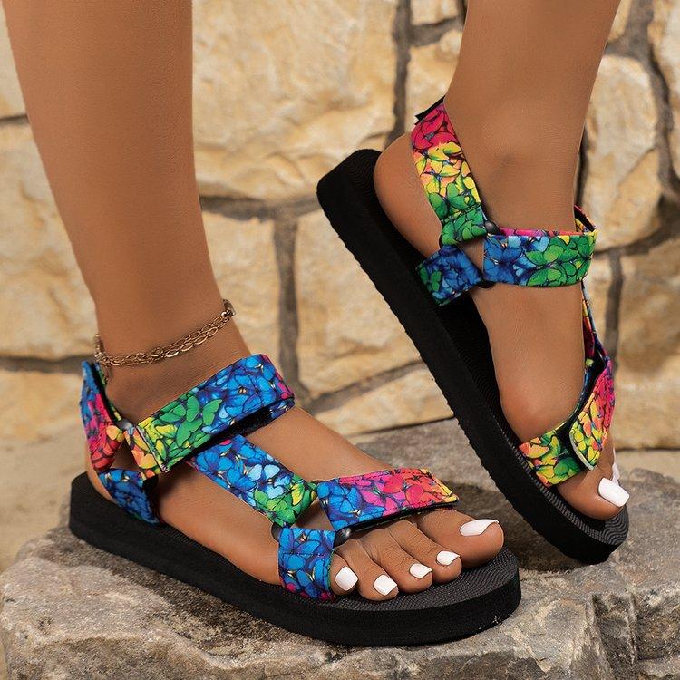Platform sandals women's outer wear ethnic fish mouth color matching Velcro sandals