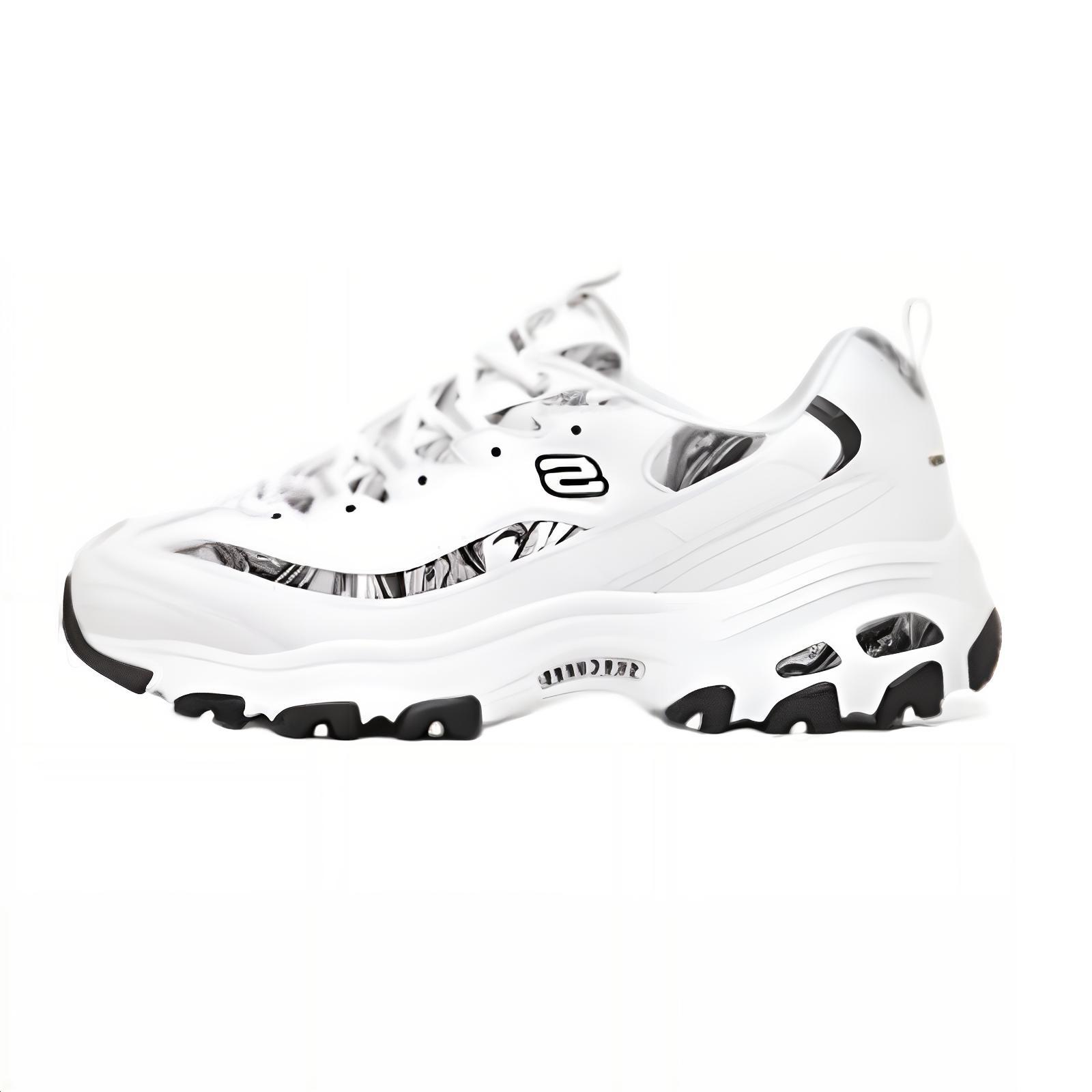 Skechers Women's White Mesh Synthetic Leather Comfortable Versatile Shock Absorbing Wear Resistant Low Top Dad Shoes Sneakers 149789-Wbk Cm