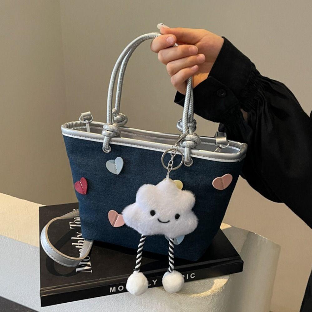 

Heart Decorate Summer Bucket Bag Korean Style Luxury Handbag Portable Nylon Shoulder Bag Girls синий