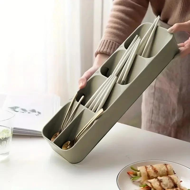 1PC Multi-purpose Cutlery Storage Tray Cutlery Fork Spoon Compartmentalized Organizer Kitchen Drawer Categorized Storage Boxes
