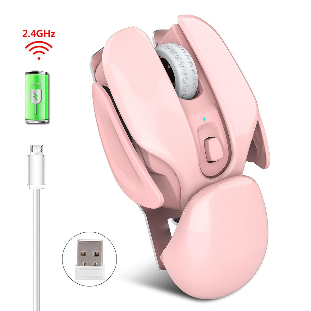 HXSJ Wireless Mouse 2.4Ghz 4 Button Rechargeable Photoelectric 1600Dpi Silent MousePink