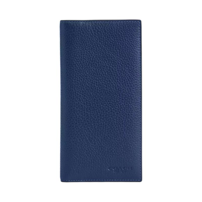 COACH Breast Pocket 9 Solid Brand Logo Pebbled Leather Wallet Regular Men s Dark Blue dark blue синий