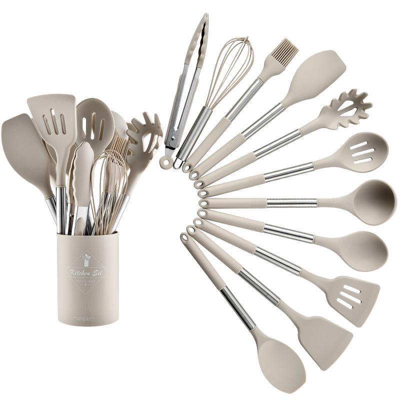 11-Piece Stainless Steel Handle Silicone Kitchen Utensil Set